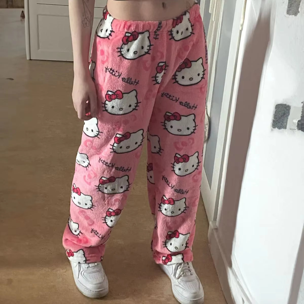 Y2K Hello Kitty Pajama Pants for Women - Sanrio Anime Cartoon Couple Sleepwear Trousers for Home Leisure