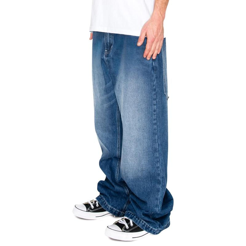 Men's Ultra Baggy Y2K Wide-Leg Denim Jeans - Oversized Classic Fit Mid-Waist Cotton Pants with 32” Inseam and Spacious Back Pocket