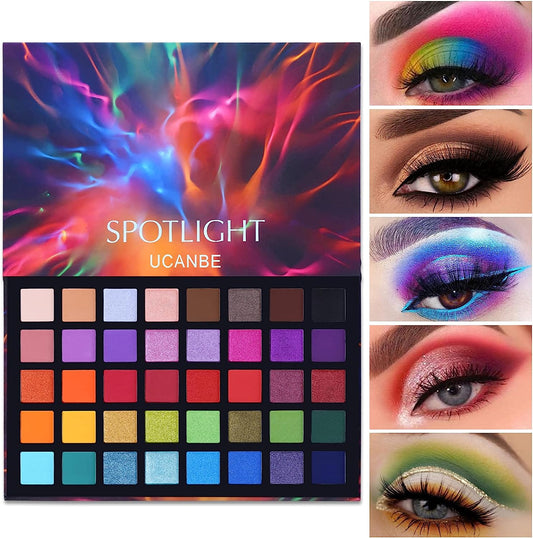 Spotlight Professional 40-Color Eyeshadow Palette - Matte and Shimmer Waterproof Formula with High Pigmentation for Long-Lasting Makeup