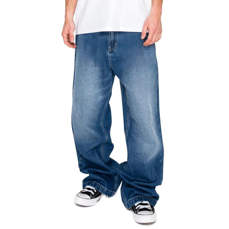Men's Ultra Baggy Y2K Wide-Leg Denim Jeans - Oversized Classic Fit Mid-Waist Cotton Pants with 32” Inseam and Spacious Back Pocket