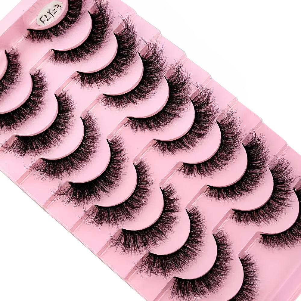 10 Pairs of Handmade Faux Mink Eyelashes - Natural Look 3D Curly False Eyelashes for a Messy Eye Makeup Effect