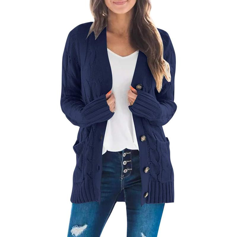 MEROKEETY Women's 2024 Fall Long Sleeve Cable Knit Open Front Cardigan with Buttons - Stylish Loose Outerwear for Everyday Wear