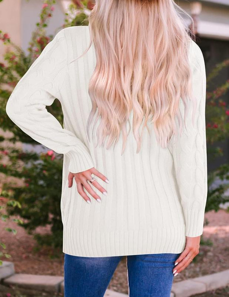 MEROKEETY Women's 2024 Fall Long Sleeve Cable Knit Open Front Cardigan with Buttons - Stylish Loose Outerwear for Everyday Wear