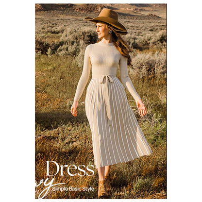 ZESICA Women's 2025 Fall Turtleneck Long Sleeve Sweater Dress with Tie Waist - Casual Loose Ribbed Knit A-Line Midi Dress