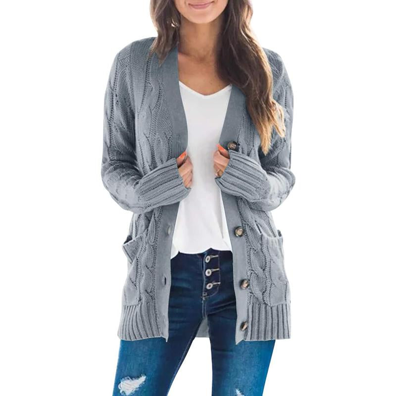 MEROKEETY Women's 2024 Fall Long Sleeve Cable Knit Open Front Cardigan with Buttons - Stylish Loose Outerwear for Everyday Wear