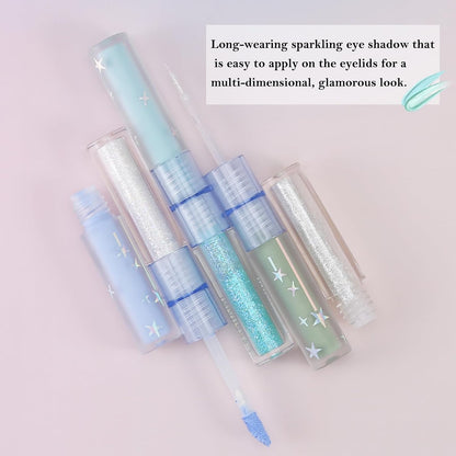 Sparkling Glitter Liquid Eyeshadow - Dual-Ended Brush, Highly Pigmented Shimmer & Matte Shades for Stunning Eye Makeup