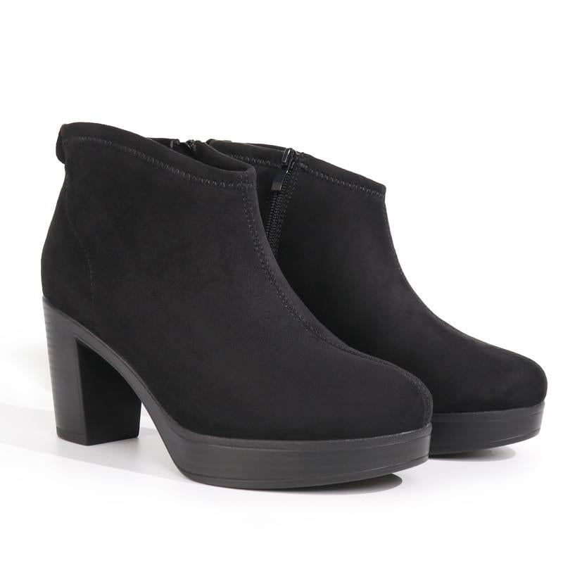 Hawkwell Women's Suede Ankle Boots with Arch Support and Side Zipper, Comfortable Chunky Block Heel Footwear in Brown