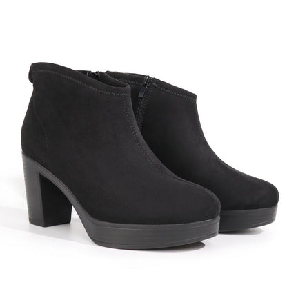 Hawkwell Women's Suede Ankle Boots with Arch Support and Side Zipper, Comfortable Chunky Block Heel Footwear in Brown