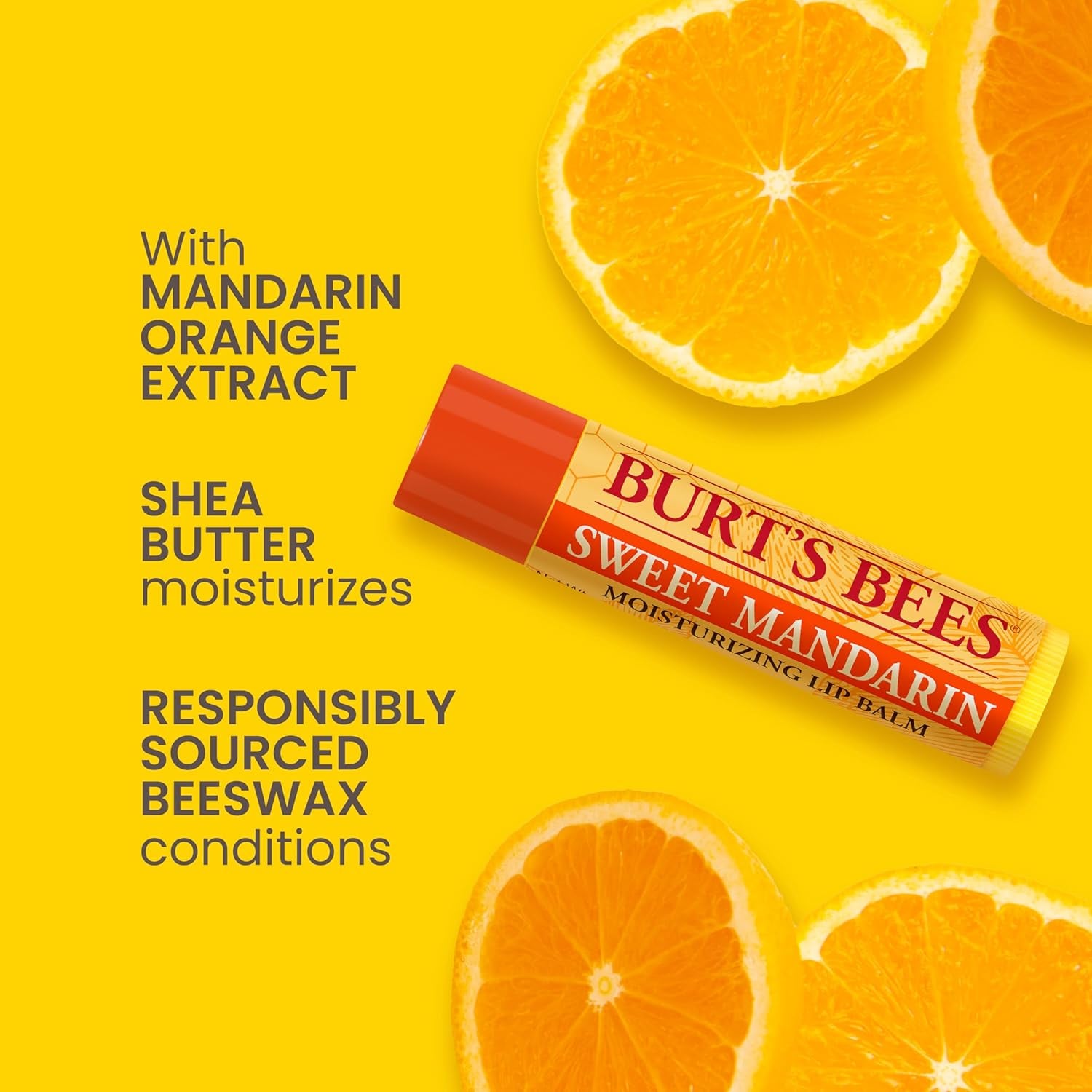 100% Natural Origin Sweet Mandarin Moisturizing Lip Balm, 4.25g Tube