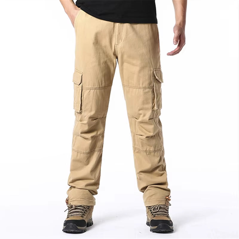 Men's Outdoor Tactical Overalls - Large Pocket Casual Jogging Pants with Elastic Waist, Made from Pure Cotton